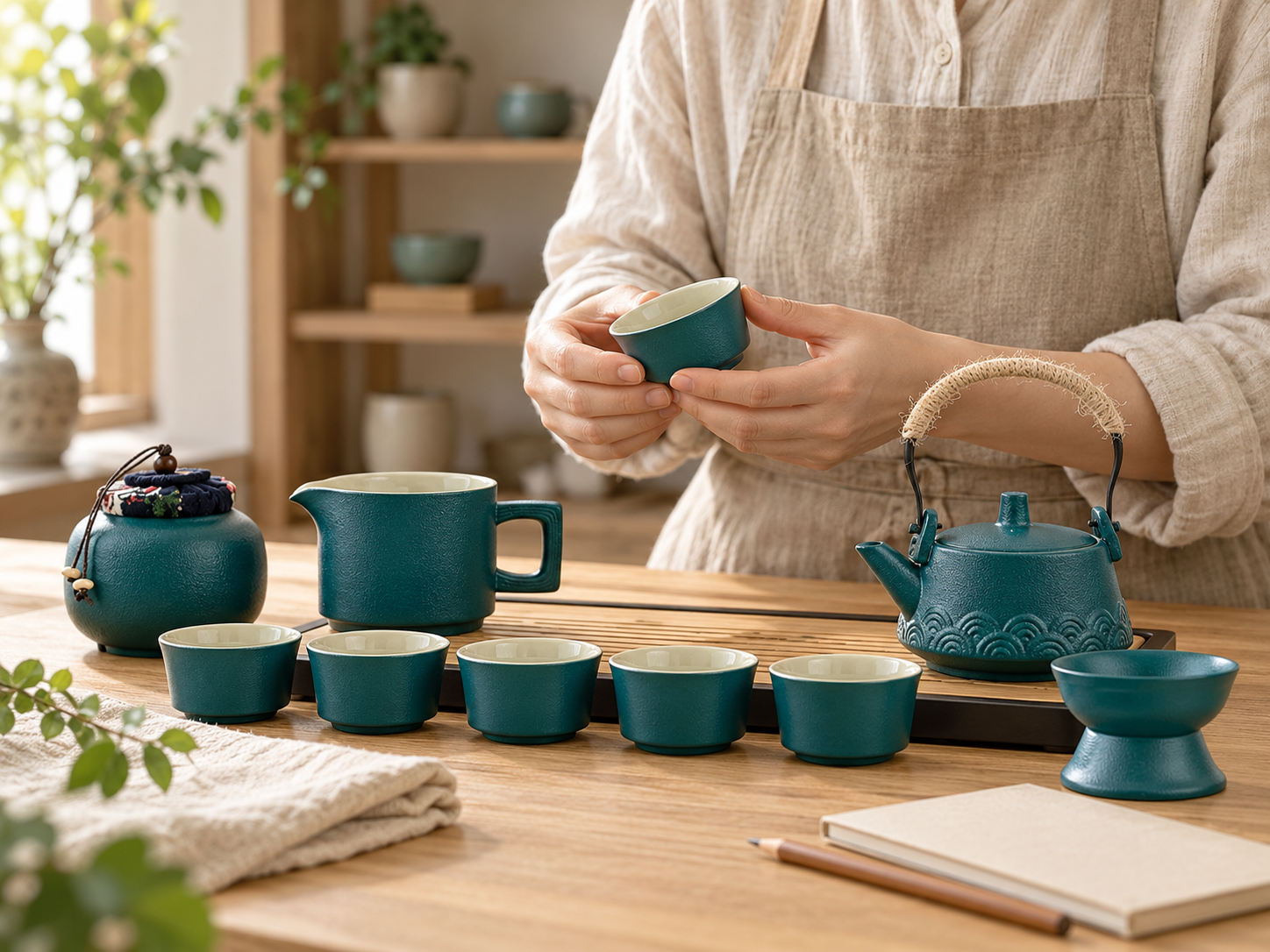 AI-generated illustration of a tea sample workspace.